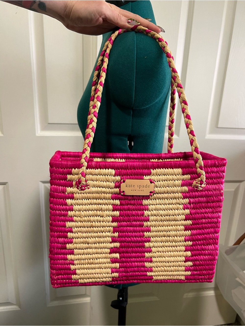 Kate Spade Pink and Cream Woven Stripe Tote